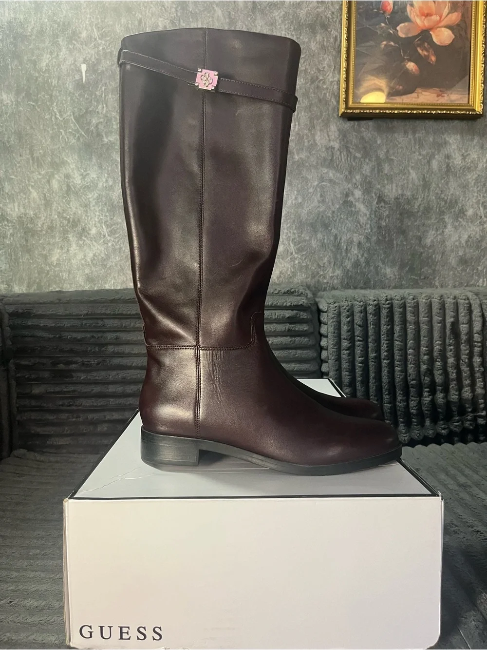 GUESS Zoro Red Leather Riding Boots new